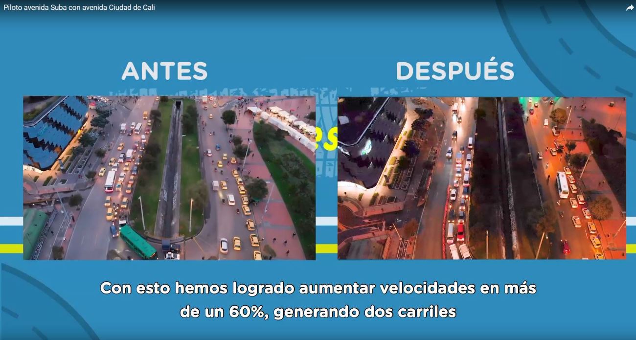 Plan piloto de la Secretaría de Movilidad en avenida Suba con avenida Ciudad de Cali - Foto: YouTube Secretaría de Movilidad.