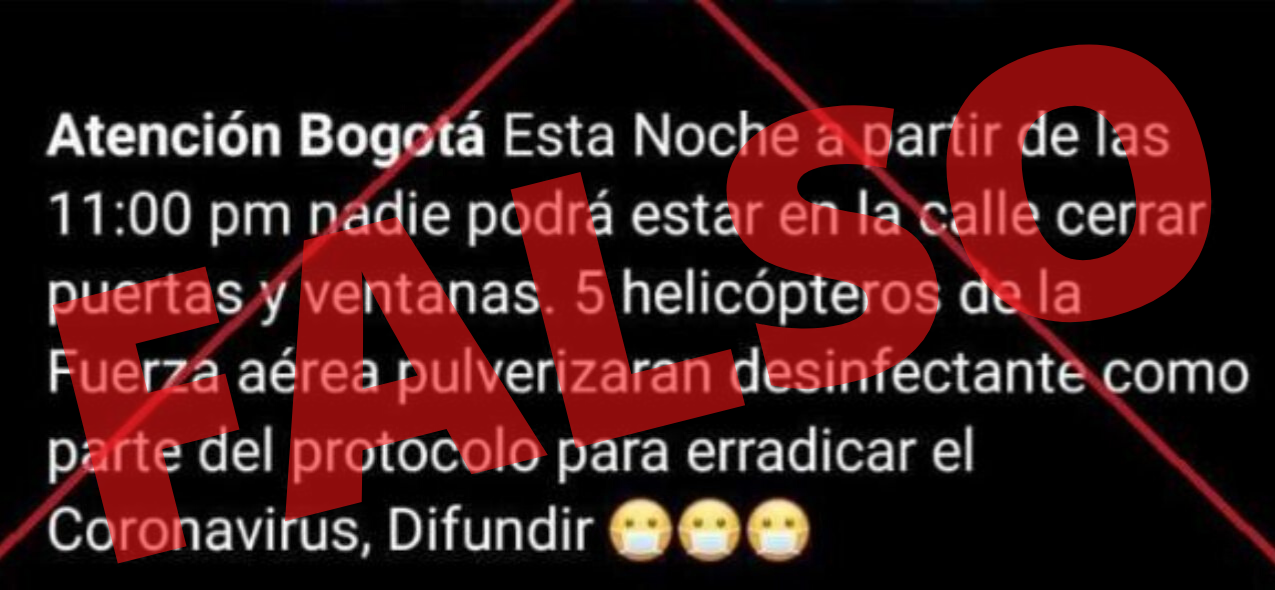 Fuerza Aérea no lanzará desinfectante en Bogotá