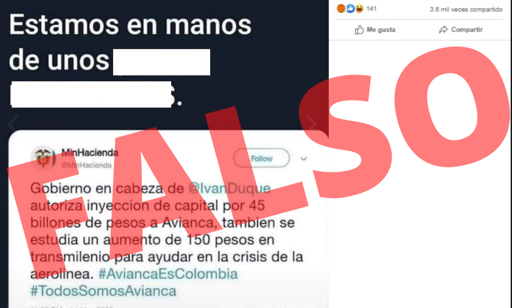 Tuit con información falsa sobre TransMilenio