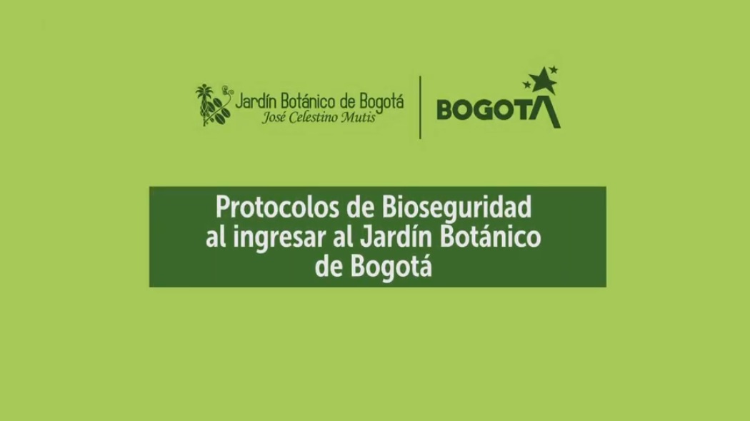 Imagen con fondo verde que dice: protocolos de bioseguridad al ingresar al Jardín Botánico.