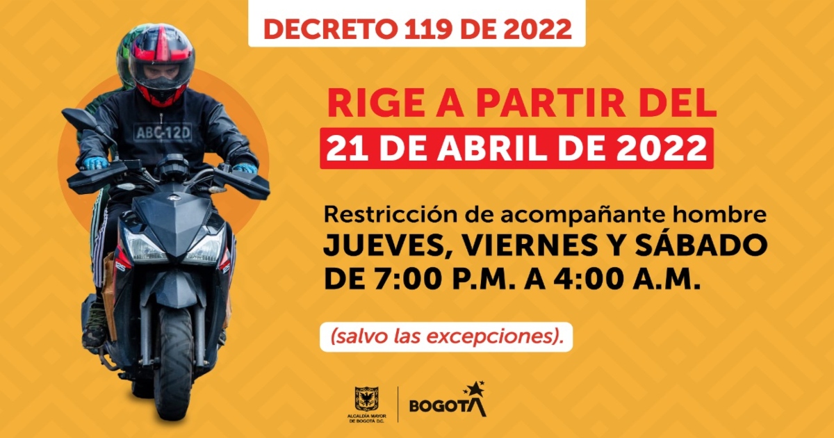 Restricción del parrillero hombre en Bogotá: horarios y excepciones