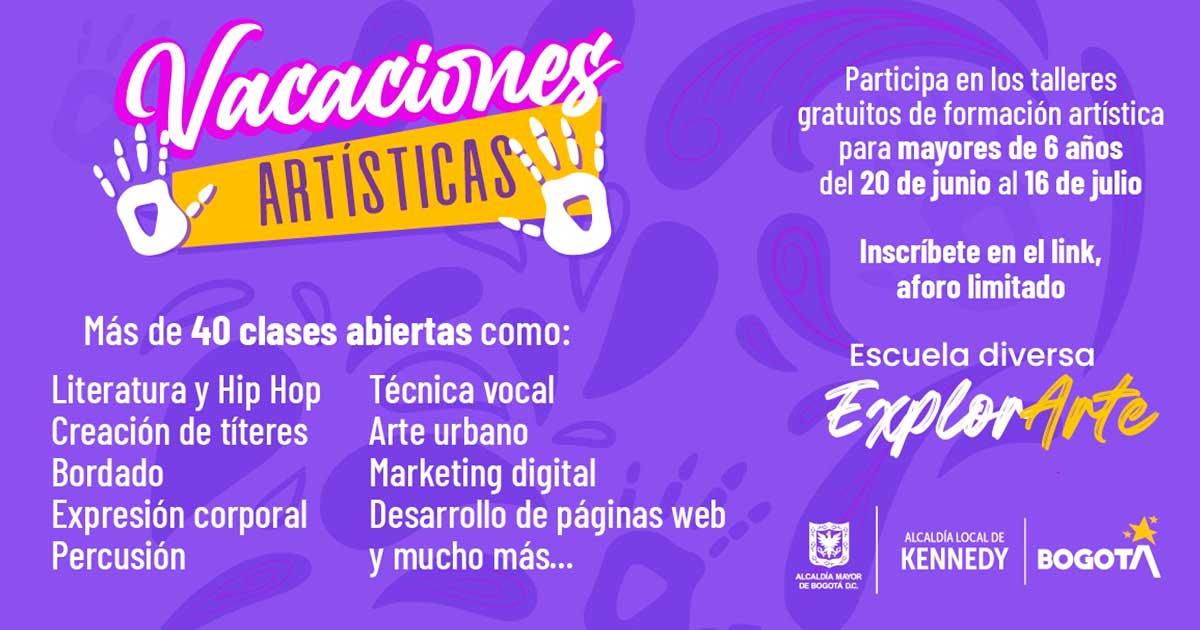 Vive unas vacaciones artísticas en Kennedy: Más de 40 clases gratis ¡Inscríbete!