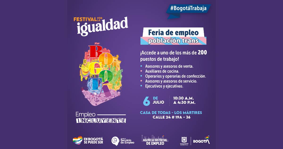 Feria de empleo para población trans este 6 de julio en Los Mártires 