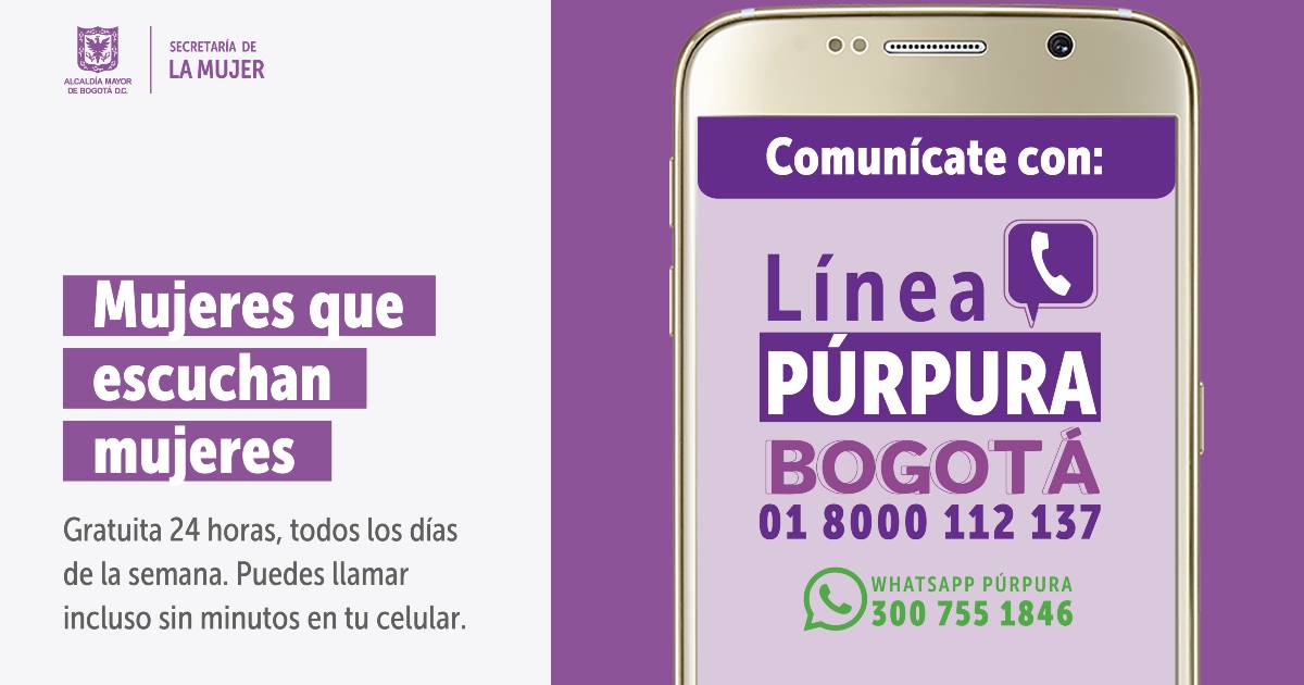 Con Línea Púrpura y más servicios Bogotá atiende y previene violencias a mujeres