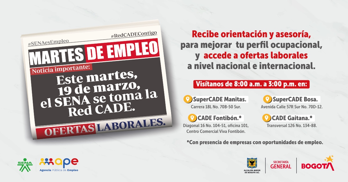 ¡Trabajo sí hay! Llega a la Red CADE la estrategia ‘Martes de Empleo SENA’