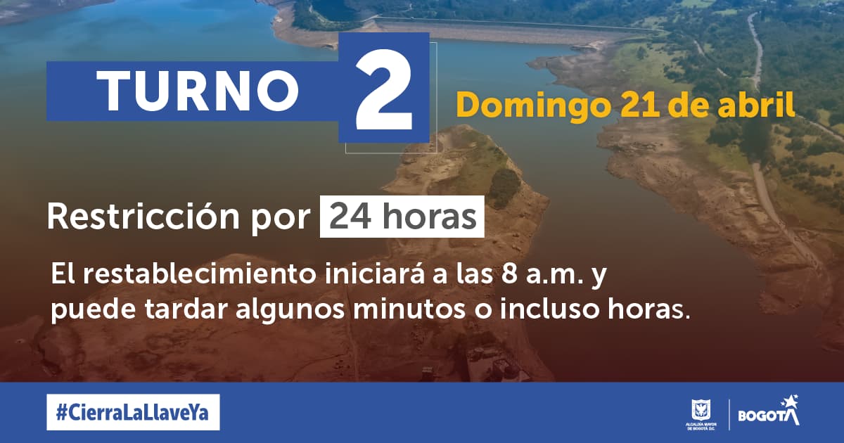 Bogotá: Barrios que tendrán racionamiento de agua el 21 de abril 2024