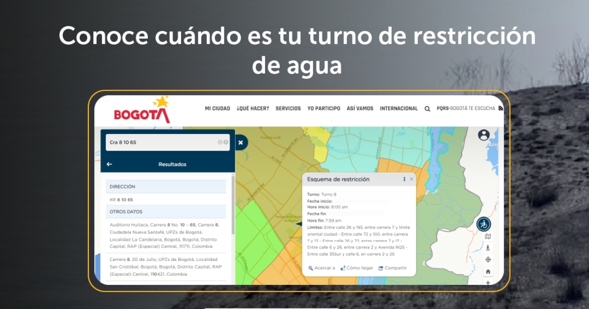 Racionamiento de agua en Bogotá consulta tu turno con Mapas Bogotá 