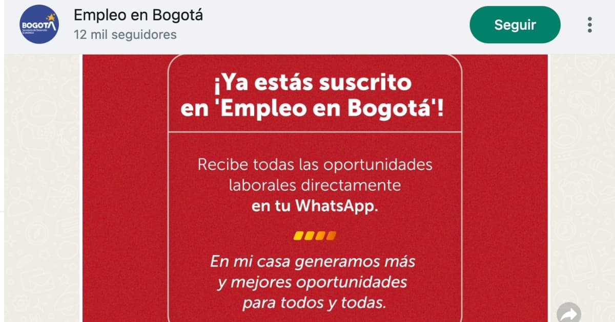 Trabajo en Bogotá: canal de WhatsApp exclusivo para difundir ofertas