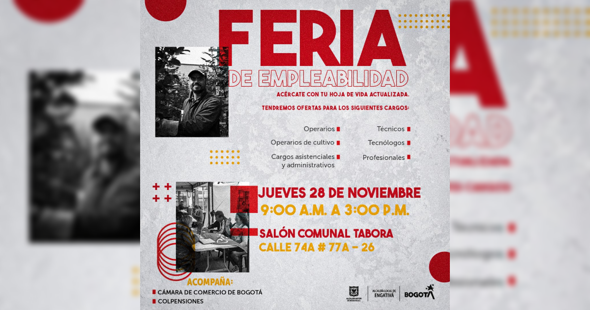 Trabajo en Bogotá a través de Feria de Empleo en Engativá 28 noviembre