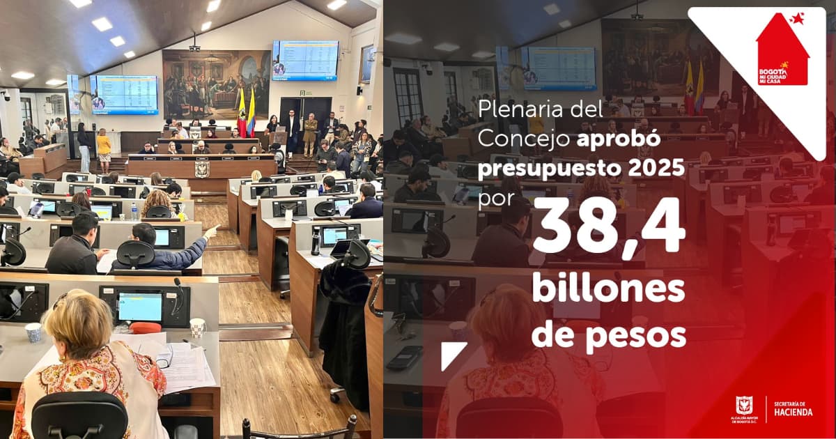 Concejo distrital aprueba presupuesto de $38,4 billones para Bogotá