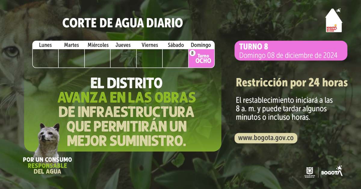 Racionamiento de agua en Bogotá y La Calera domingo 8 de diciembre 