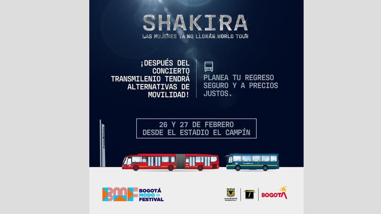 TransMi te lleva a casa después de los conciertos de Shakira en Bogotá