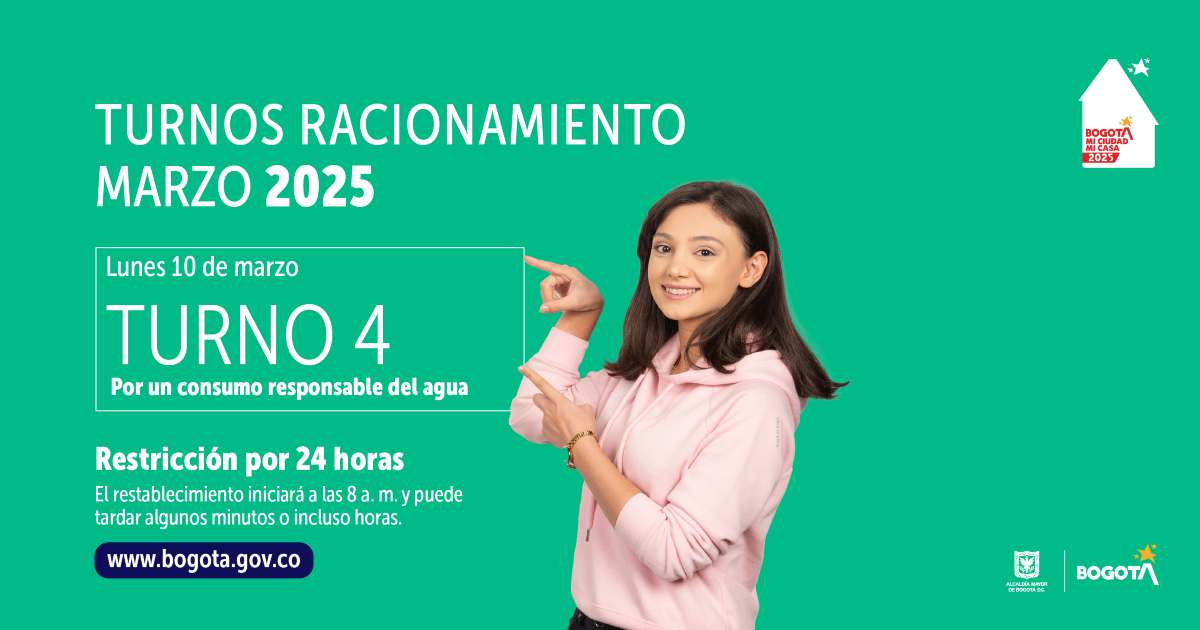 Racionamiento de agua en Bogotá y Soacha lunes 10 de marzo de 2025 