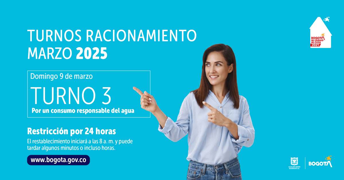 Racionamiento de agua en Bogotá domingo 9 de marzo de 2025 