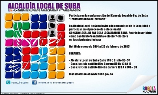 Participe en la conformación del Consejo Local de Paz de Suba