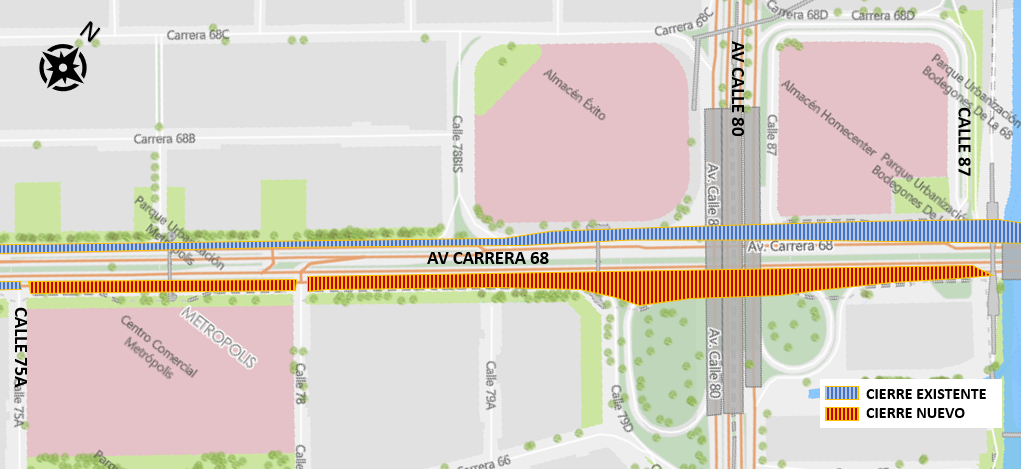 Cierre de la calzada lenta en la av. carrera 68 entre calles 75A y 87 