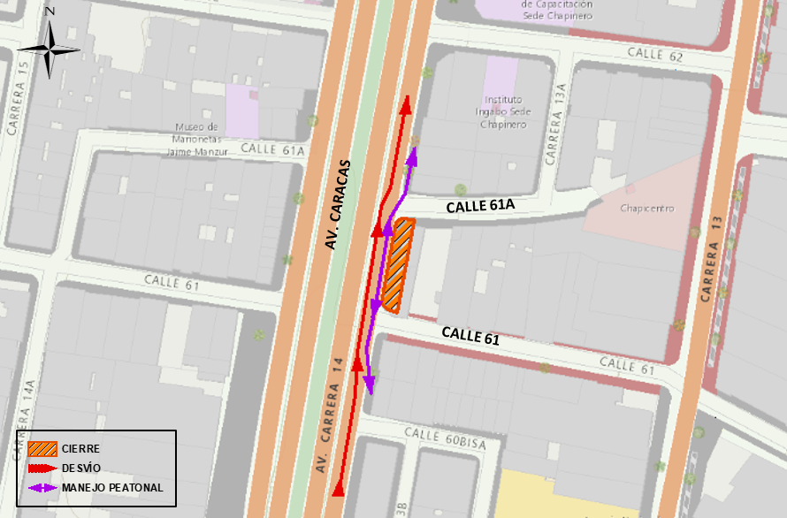 Por obras del Metro hay cierre en la av. Caracas entre calles 61 y 61A