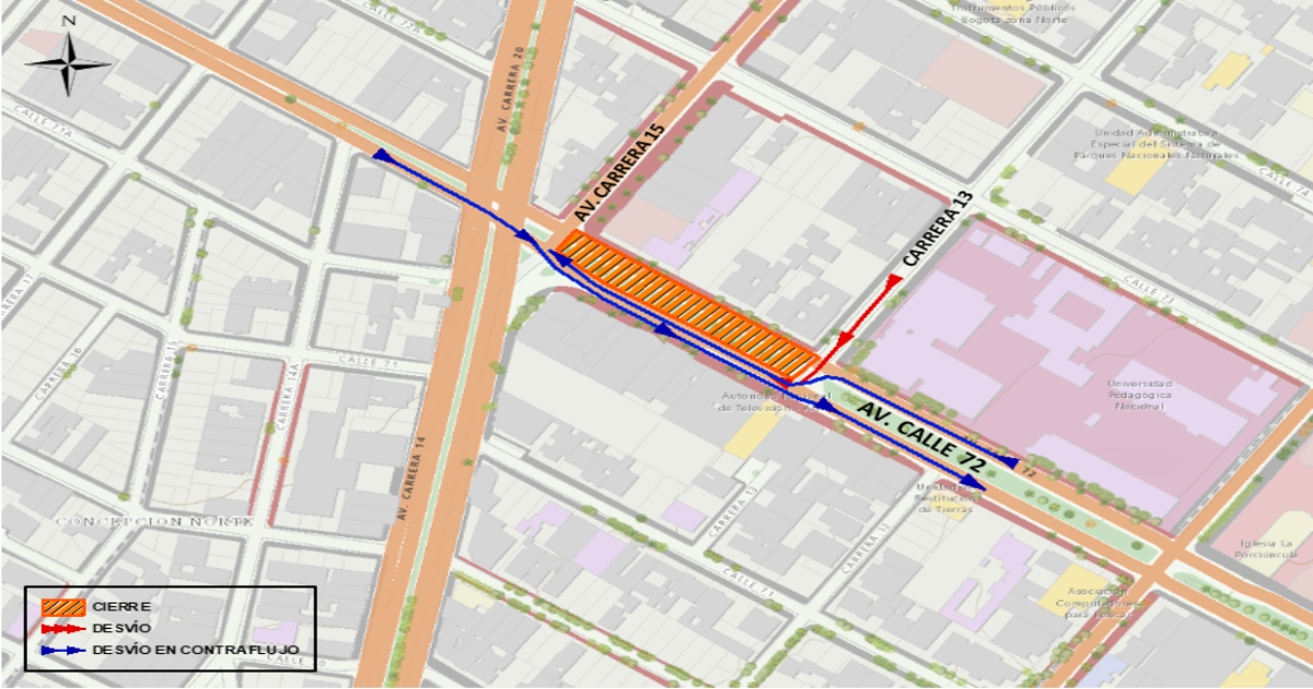 Cierre de la Avenida Calle 72 entre Avenida Carrera 15 y Carrera 13