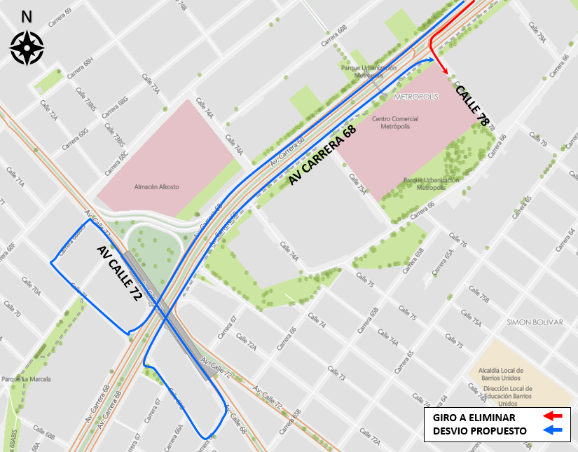 Cierre de la calzada lenta en la av. carrera 68 entre calles 75A y 87 