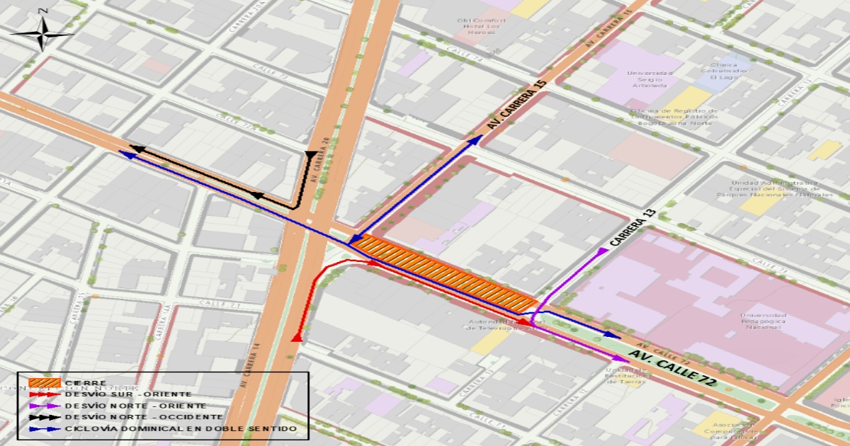 Cierre de la Avenida Calle 72 entre Avenida Carrera 15 y Carrera 13