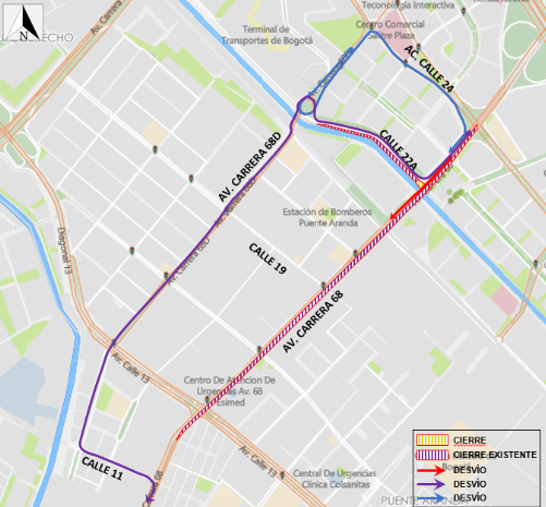 Por obras de la avenida 68 hay cierre en calzada sur de la calle 22a