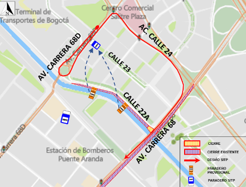 Por obras de la avenida 68 hay cierre en calzada sur de la calle 22a