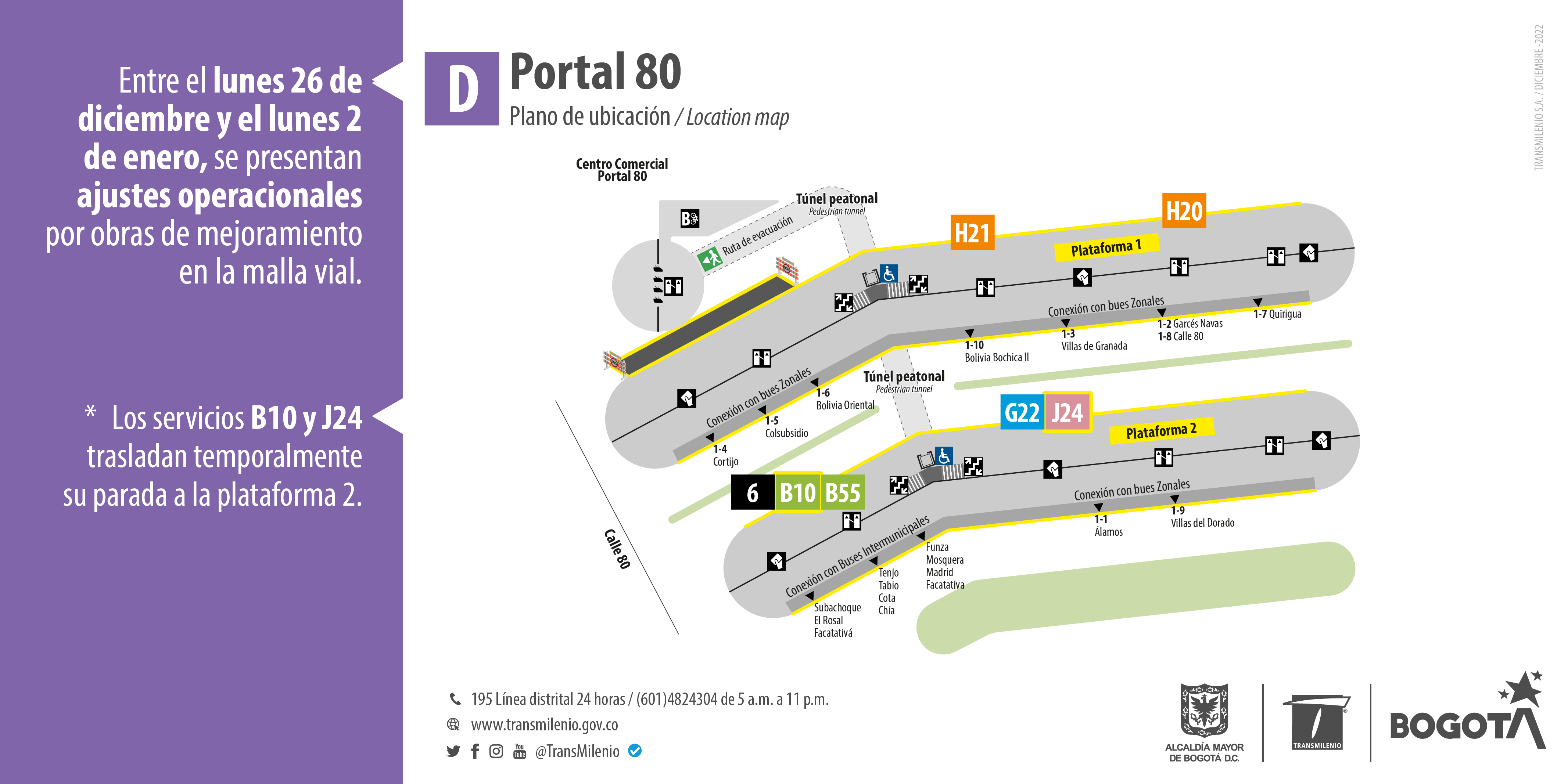 Hay ajustes operacionales en el Portal 80 por obras en malla vial