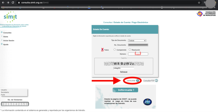 Consulta de comparendos en el SIMIT