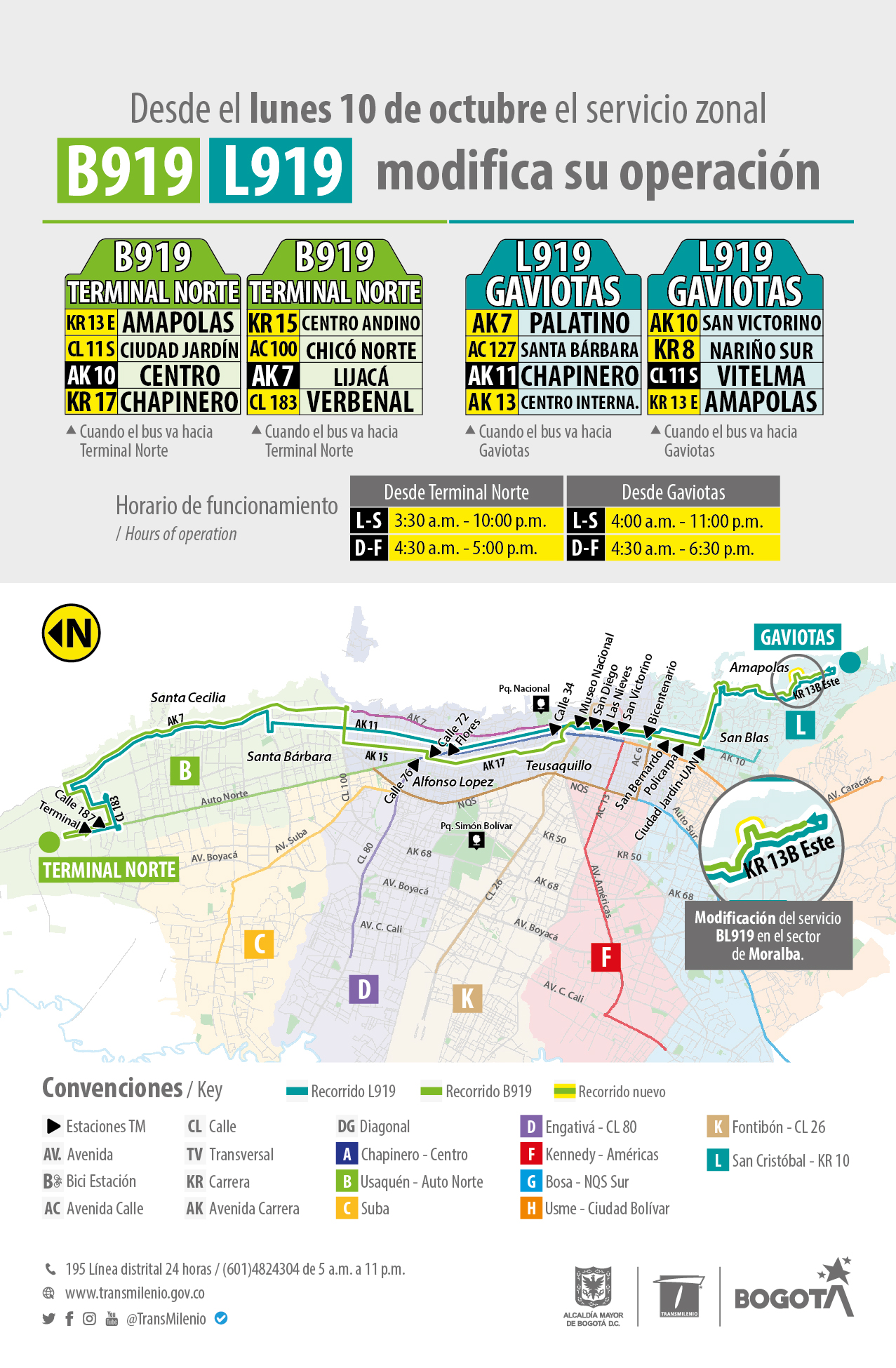 Novedades en la ruta del SITP B919 Terminal Norte – L919 Gaviotas 