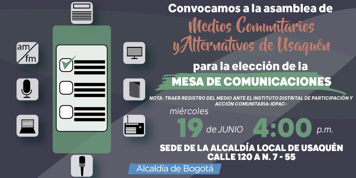 información de convocatoria para Asamblea de Medios Comunitarios 