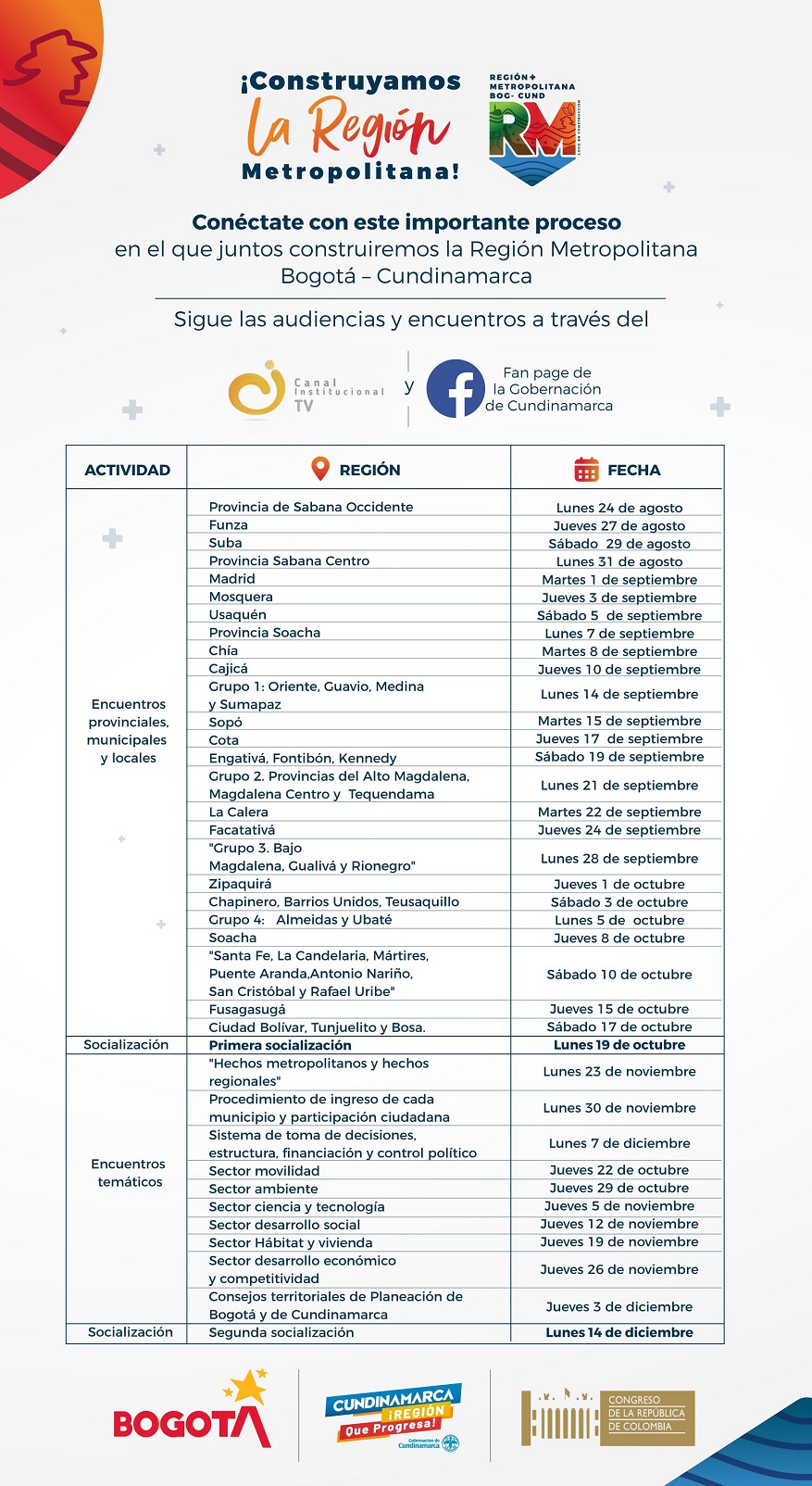 Calendario audiencias públicas Región Metropolitana