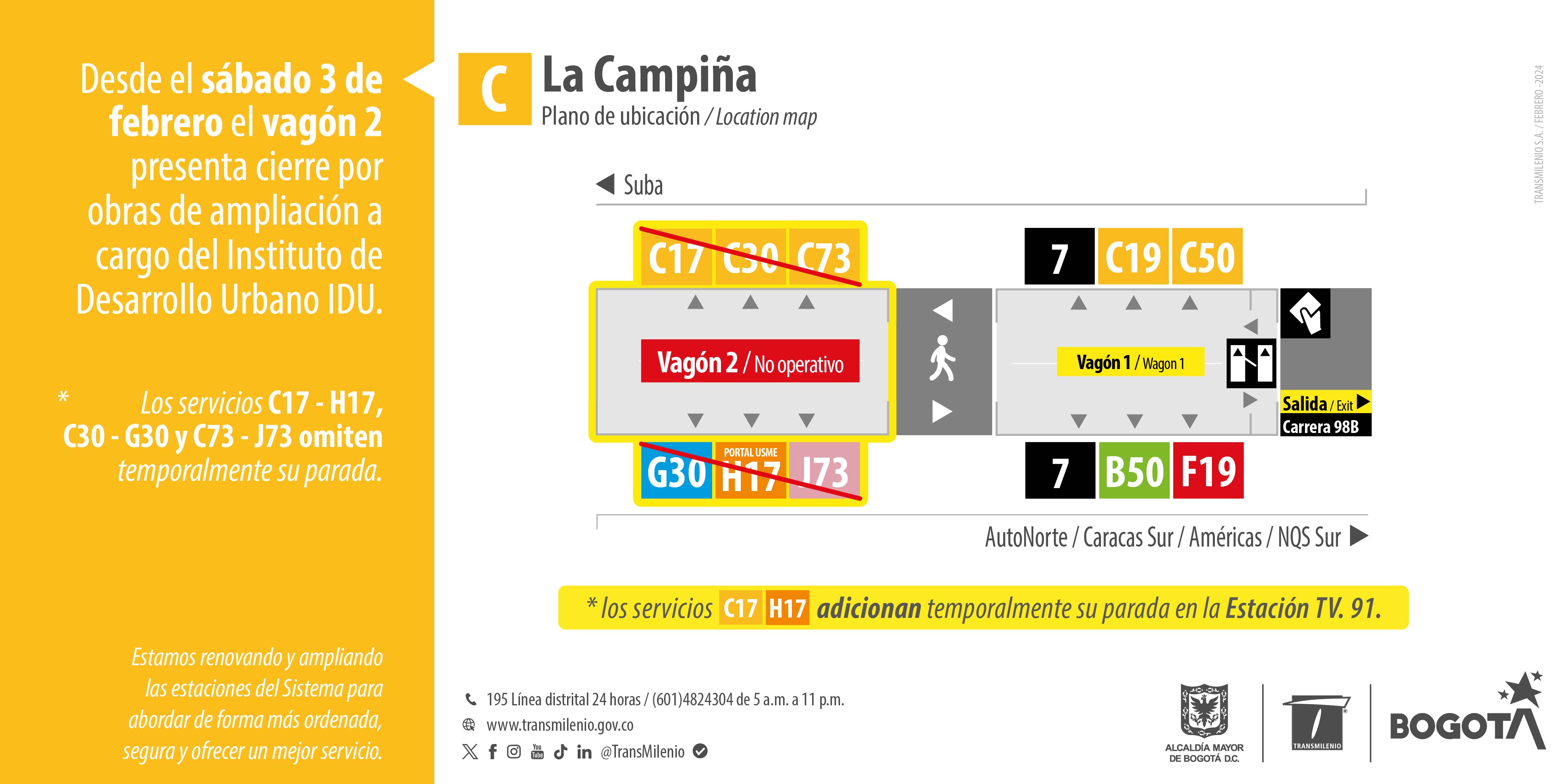  Por obras de ampliación hay cierre de vagón en la estación La Campiña