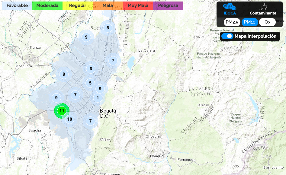 captura de pantalla: partículas pm10 en el aire