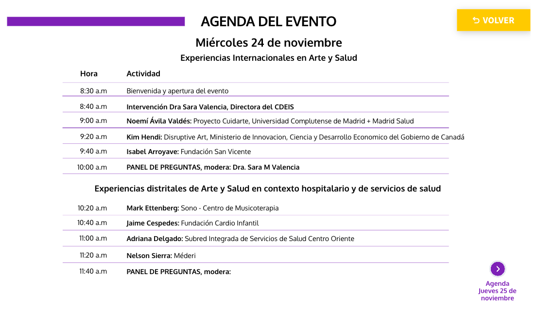 Pantallazo de la agenda del foro