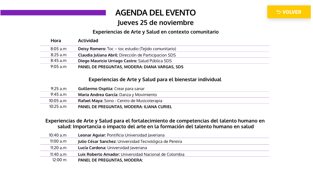 Pantallazo de la agenda del foro