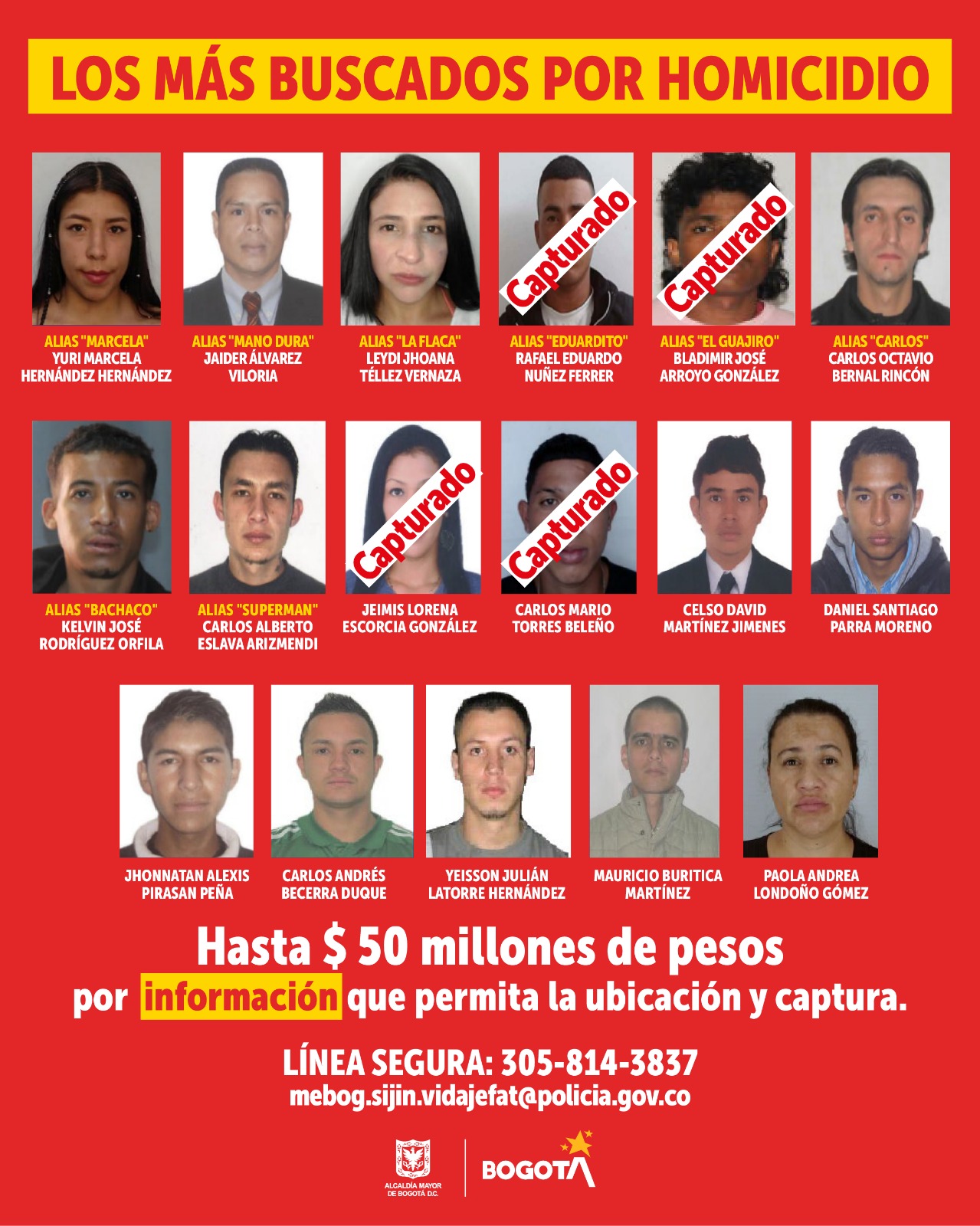 cartel con los más buscados en Bogotá