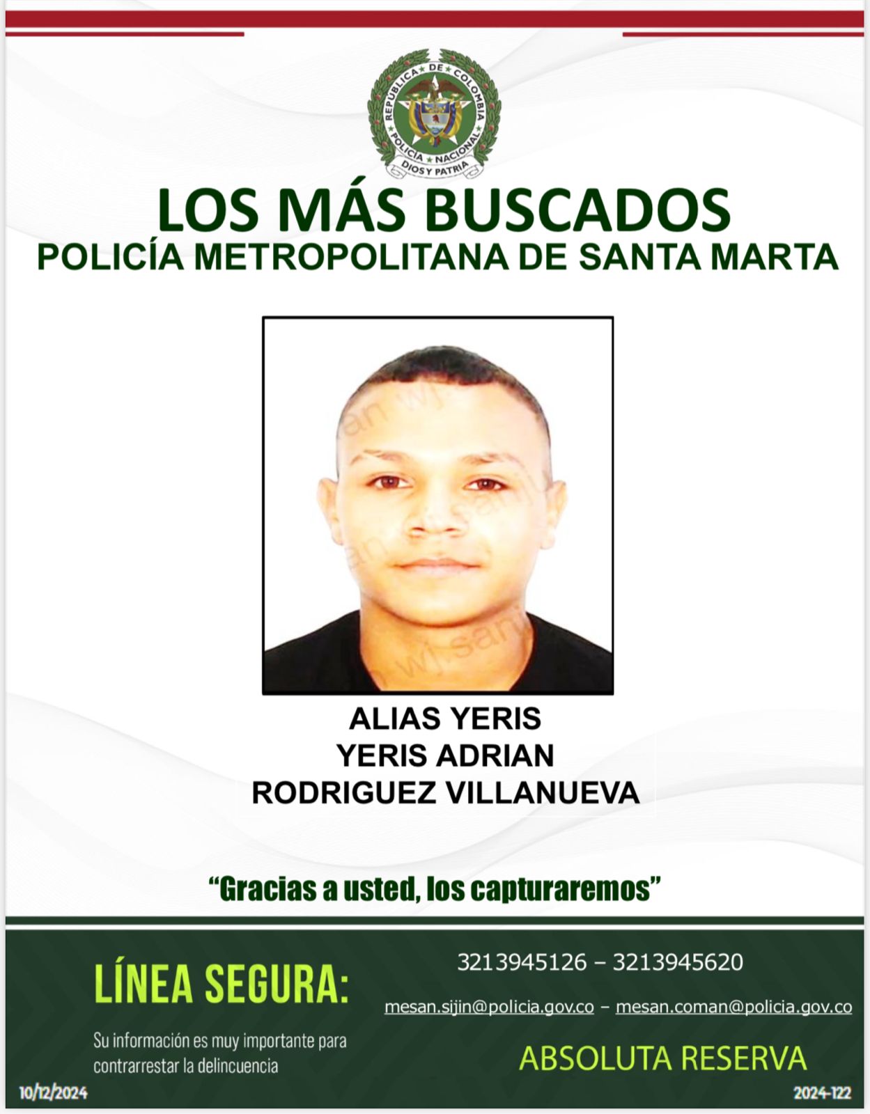 Cartel de los más buscados en Santa Marta 