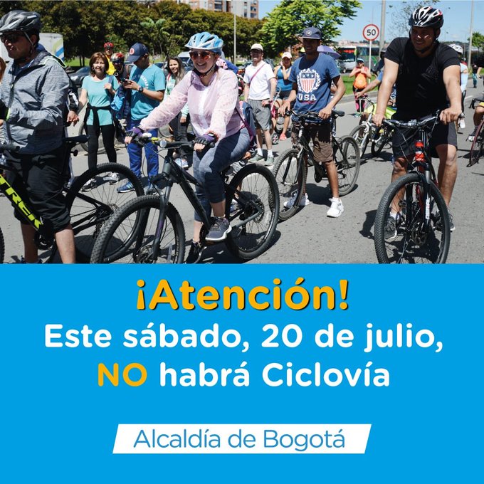 Ciclovía el 20 de julio de 2019