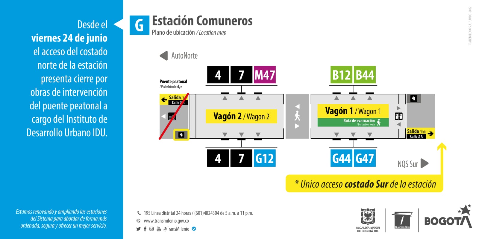 Bogotá: cierre acceso norte de la estación de TransMilenio Comuneros