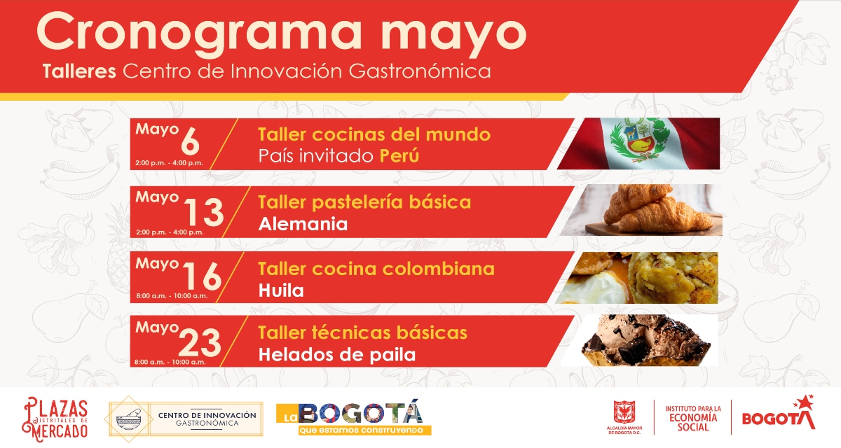 Cronograma de mayo, cursos de cocina en la plaza 12 de Octubre