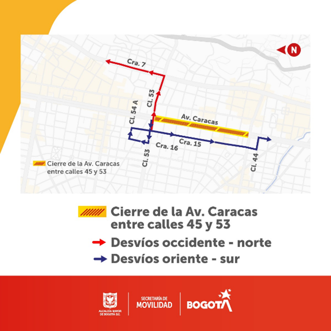 Obra Metro Bogotá desvíos en avenida Caracas entre calles 45 y 53