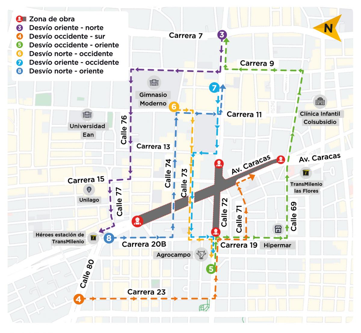 Obras del Metro: cierre de la av Caracas entre las calles 69 y 77