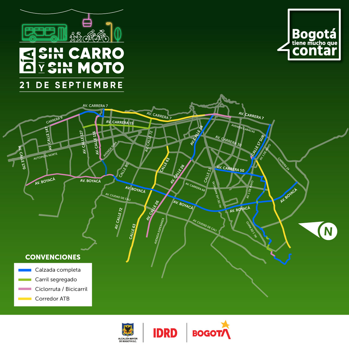 Mapa día sin carro y moto vías para usar la bici 