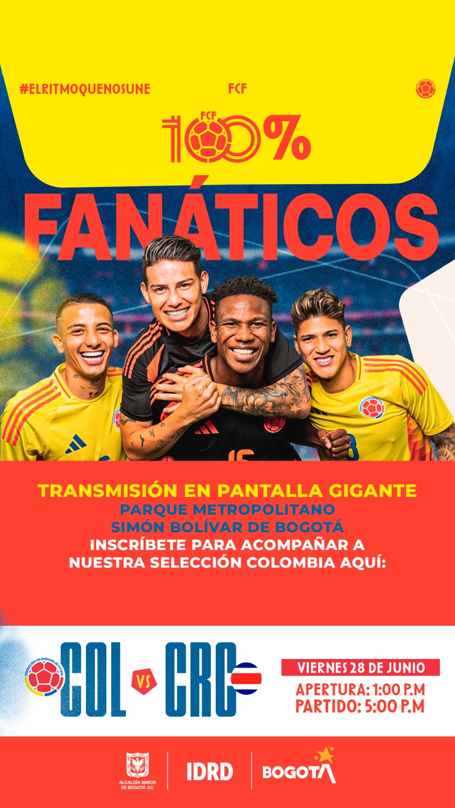 Disfruta en pantalla el partido Colombia y Costa Rica en el Parque Simón Bolívar