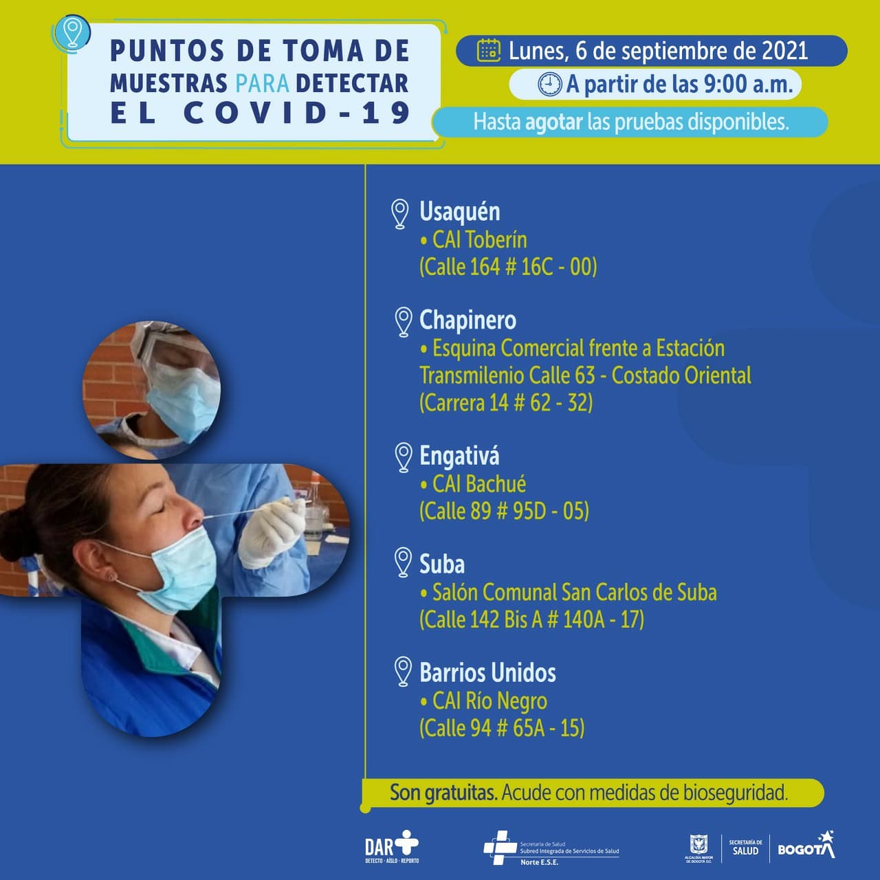 Puntos prueba COVID 6 de septiembre