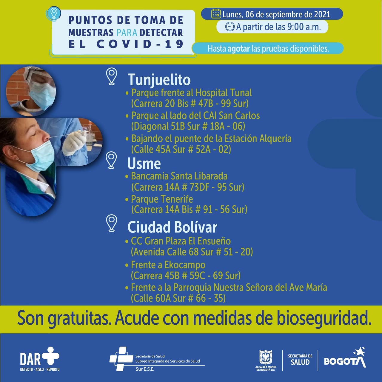 Puntos prueba COVID 6 de septiembre