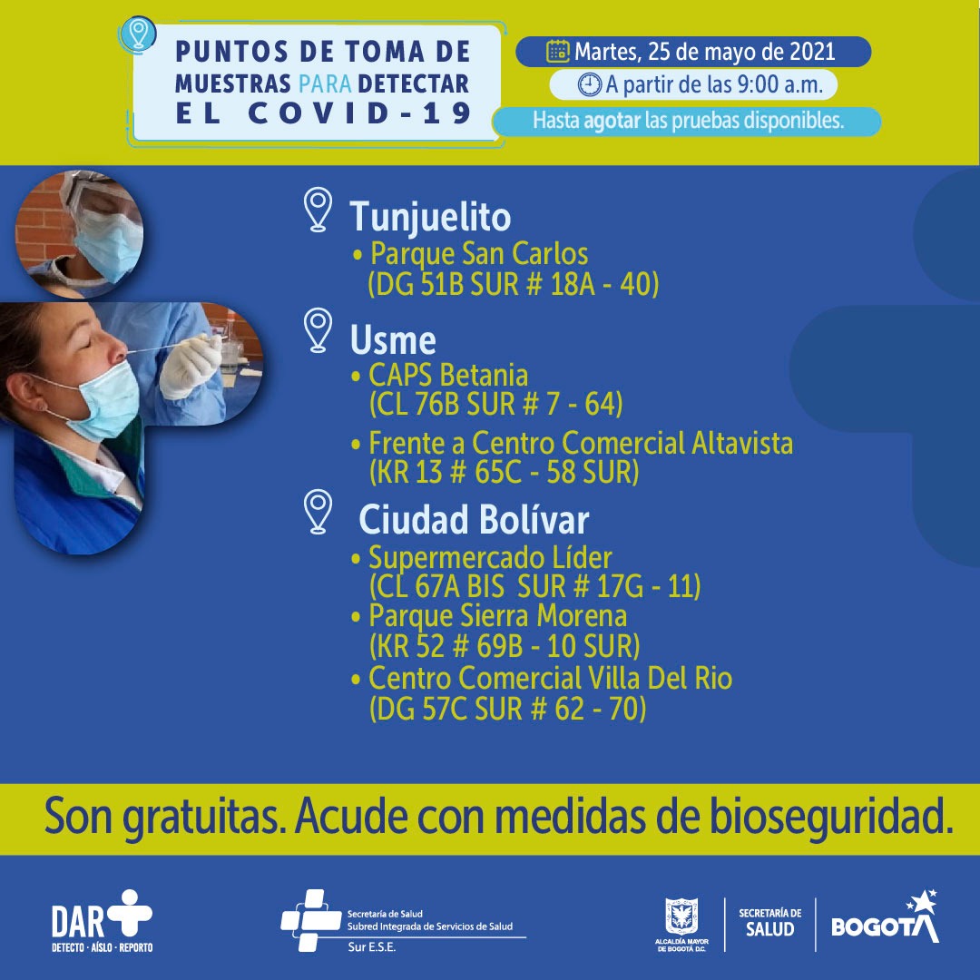 Puntos prueba COVID 25 de mayo