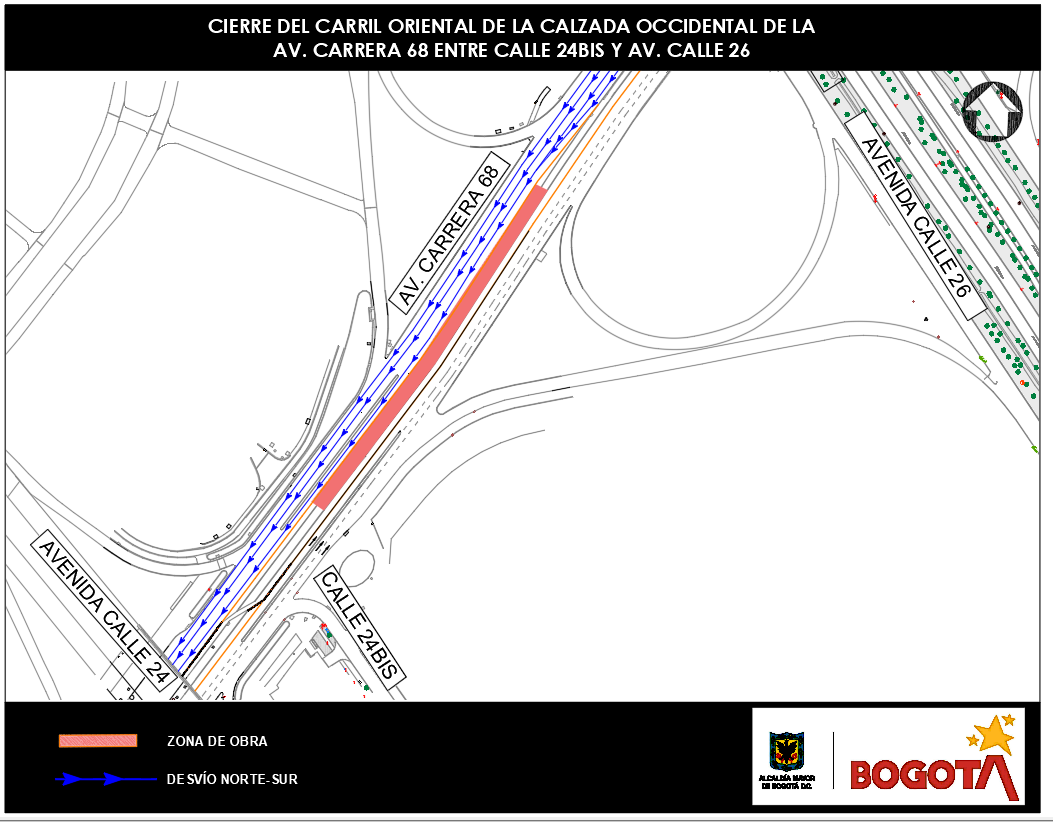 Etapa 2 del cierre de carriles en la avenida carrera 68. Foto: Secretaría de Movilidad