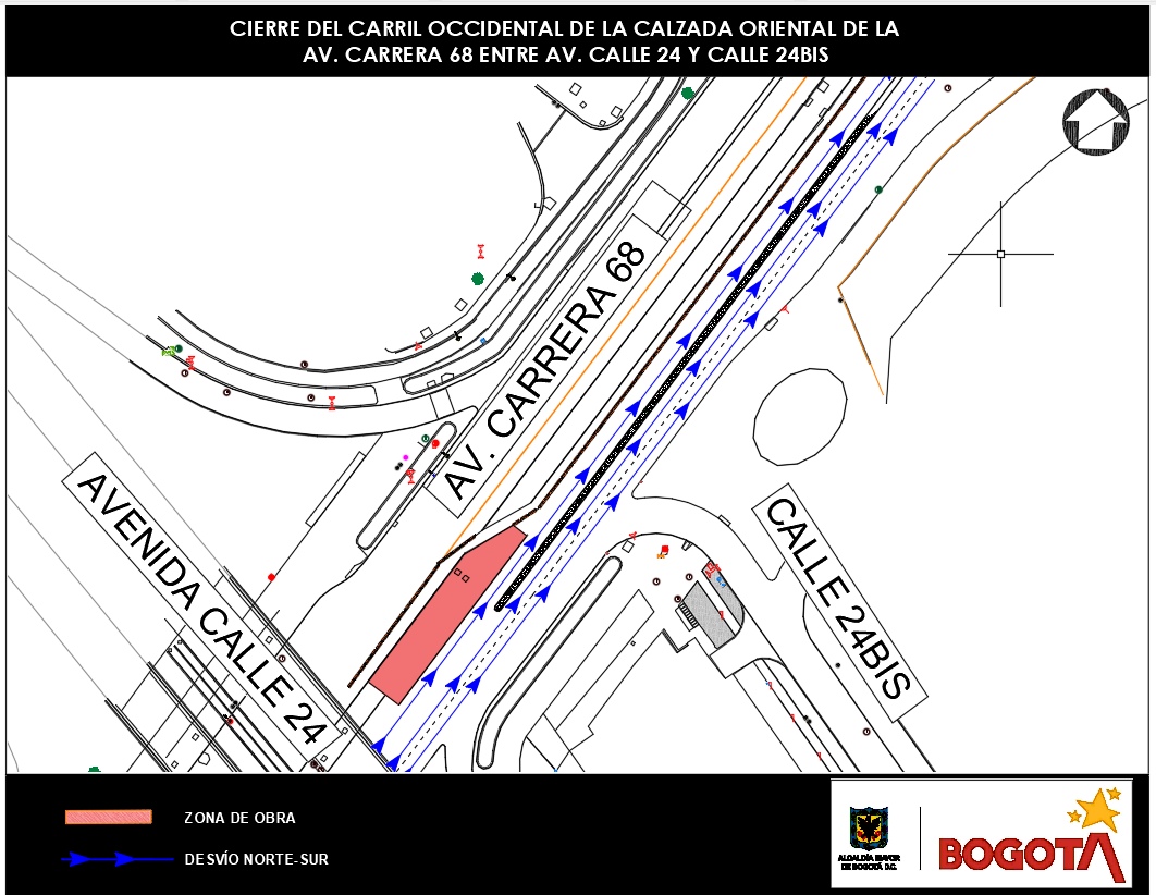 Etapa 3 de cierre de carriles en la avenida carrera 68. Foto: Secretaría de Movilidad.