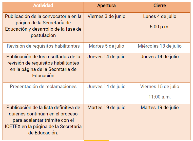 Fases para la postulación